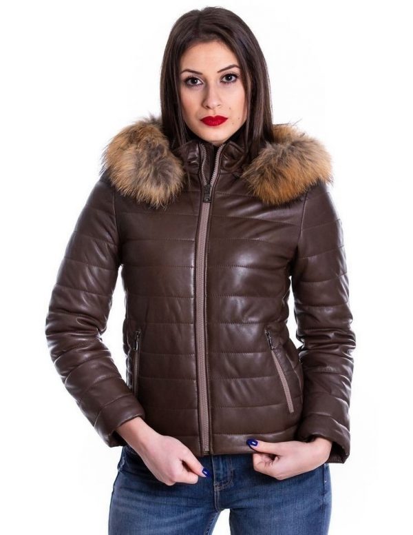 piumino donna in vera pelle marrone