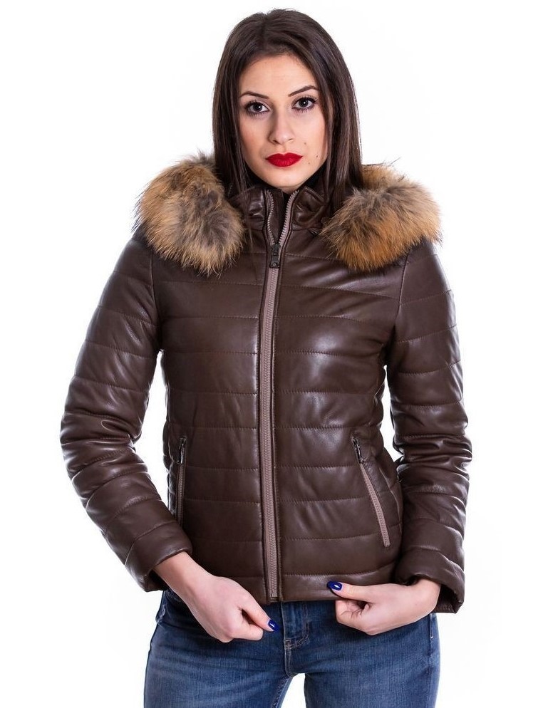 piumino donna in vera pelle marrone