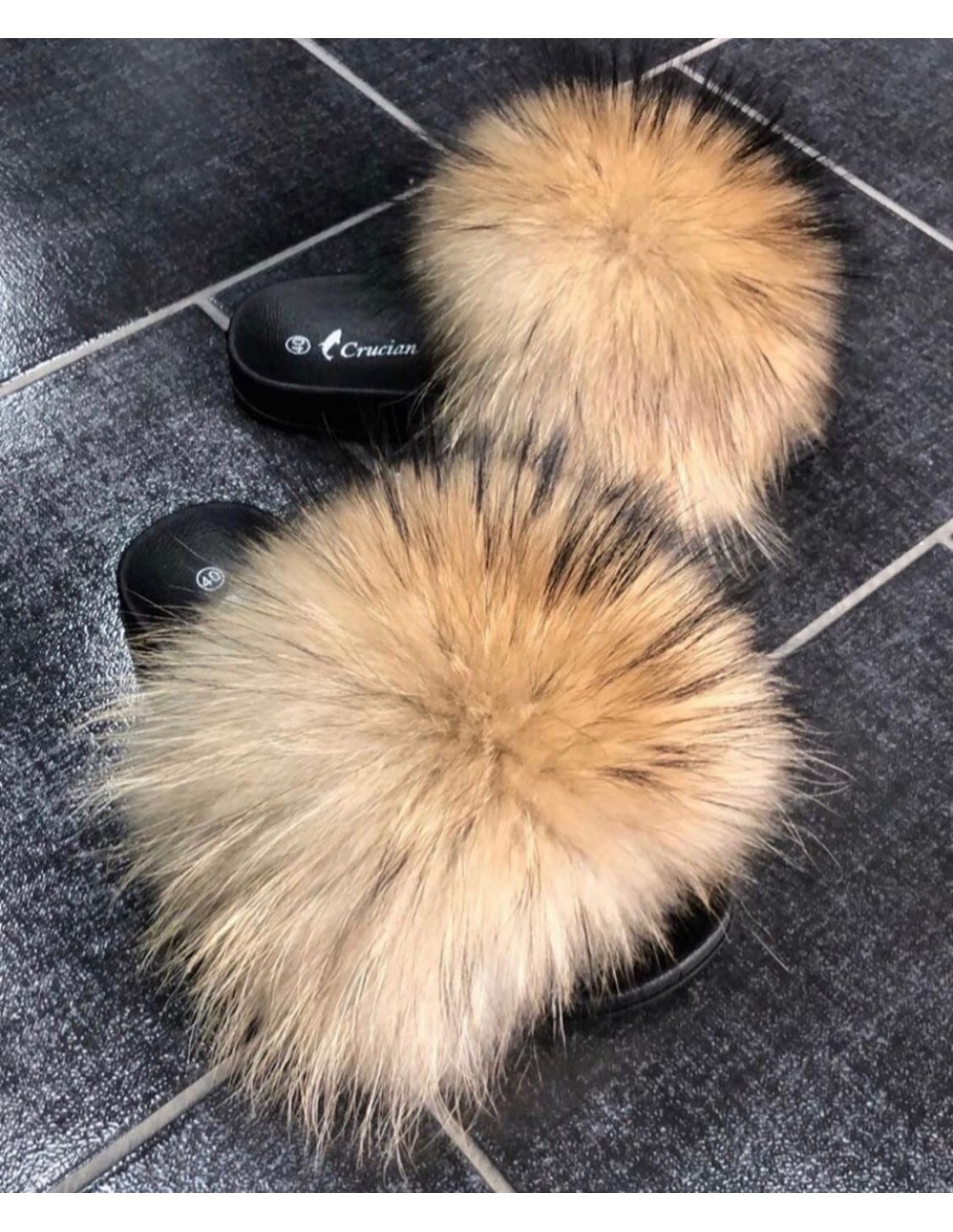 slippers da donna in vera pelliccia di volpe originale