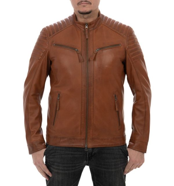 Biker da uomo in vera pelle vintage cuoio