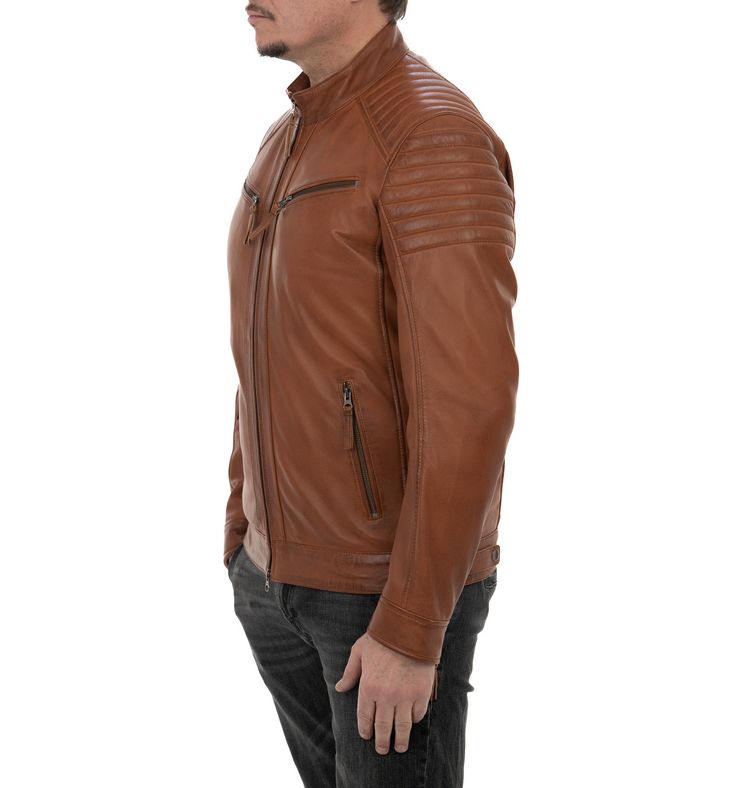Biker da uomo in vera pelle vintage cuoio - immagine 2