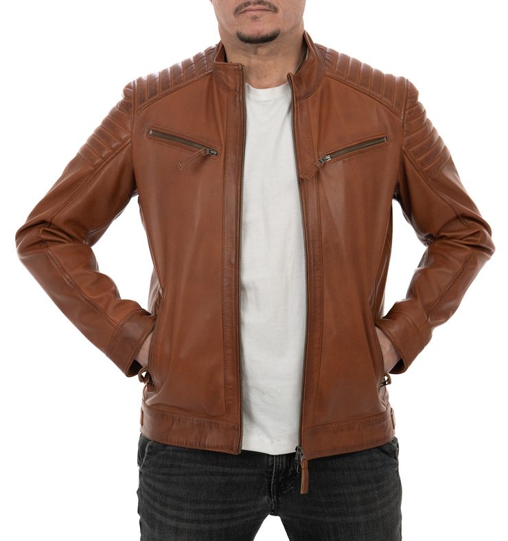 Biker da uomo in vera pelle vintage cuoio - immagine 3