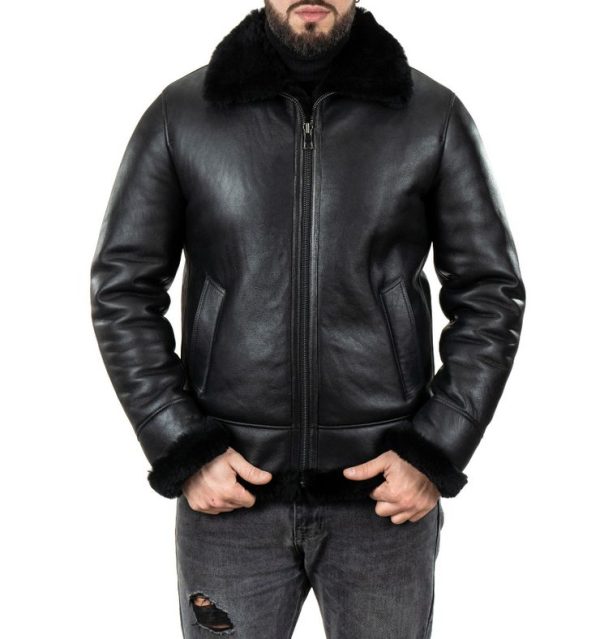 Giubbotto montone shearling nero uomo
