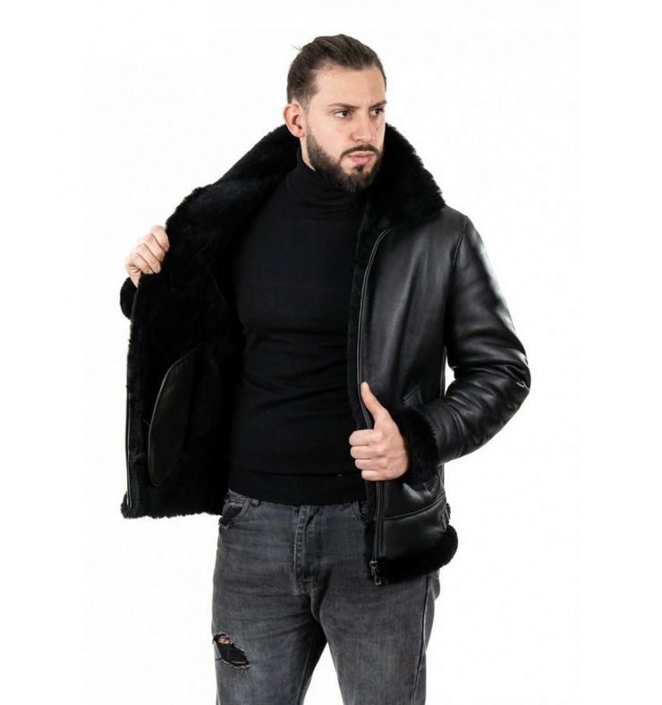 Giubbotto montone shearling nero uomo - immagine 3