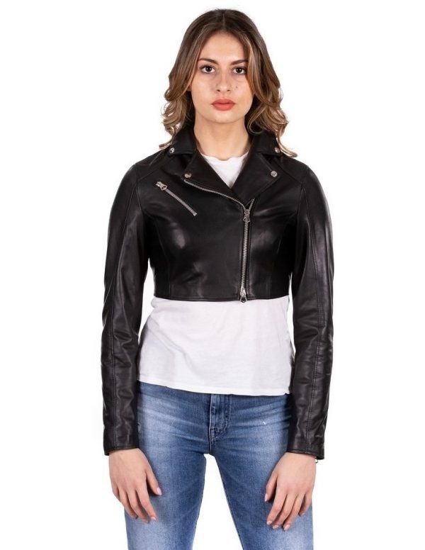 Chiodino corto da donna in vera pelle nero