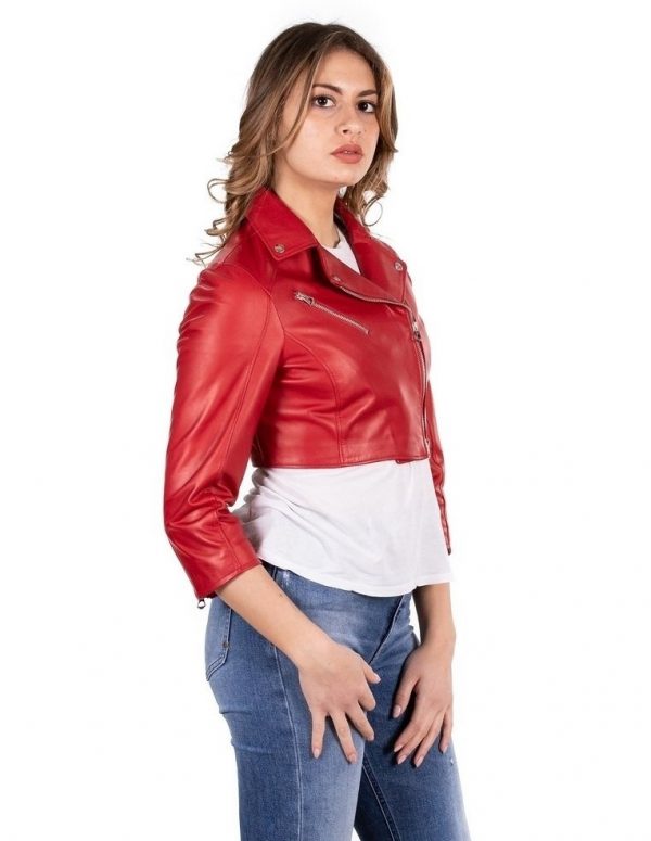 Chiodino corto da donna in vera pelle rosso