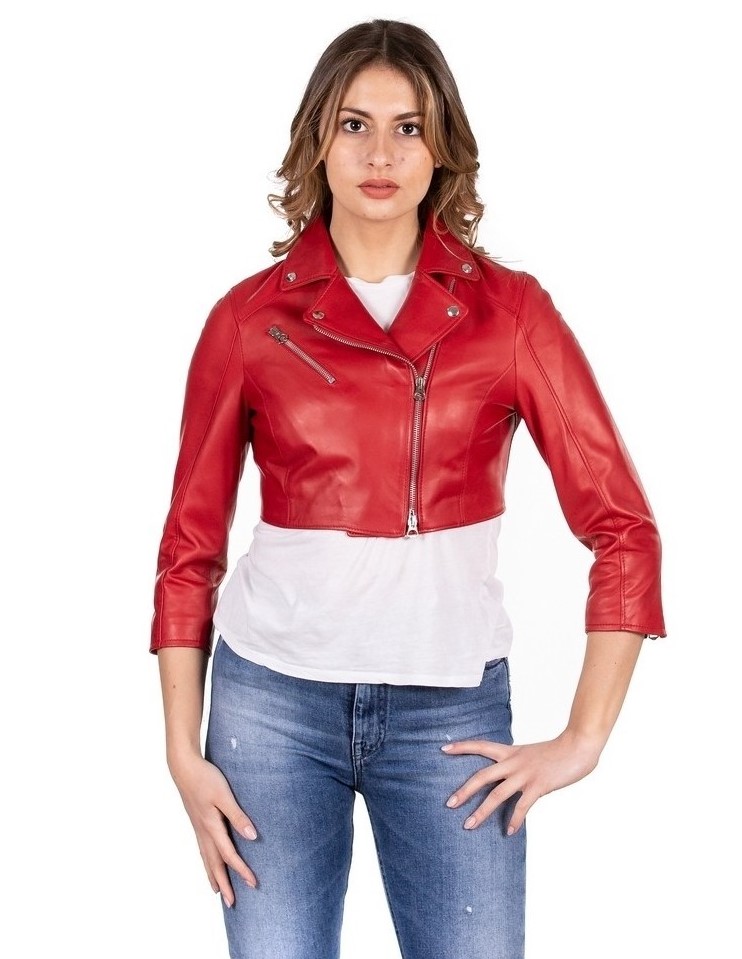 Chiodino corto da donna in vera pelle rosso