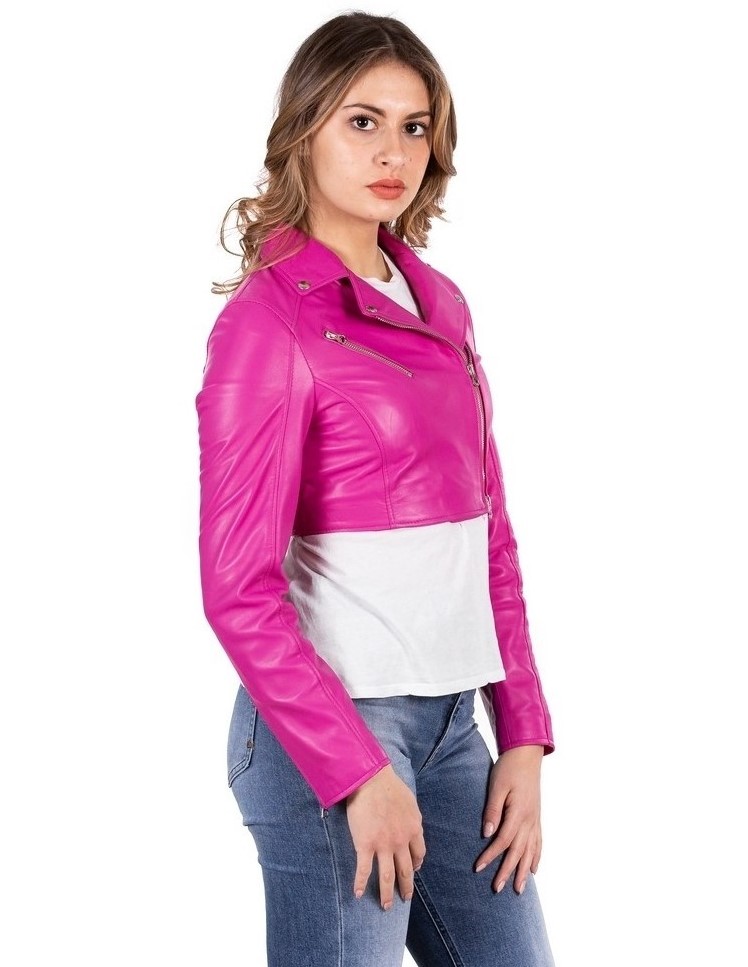 chiodo donna vera pelle fucsia