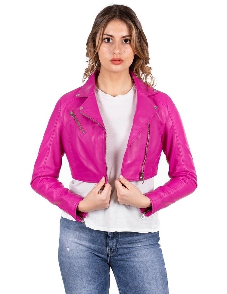 chiodo donna vera pelle fucsia
