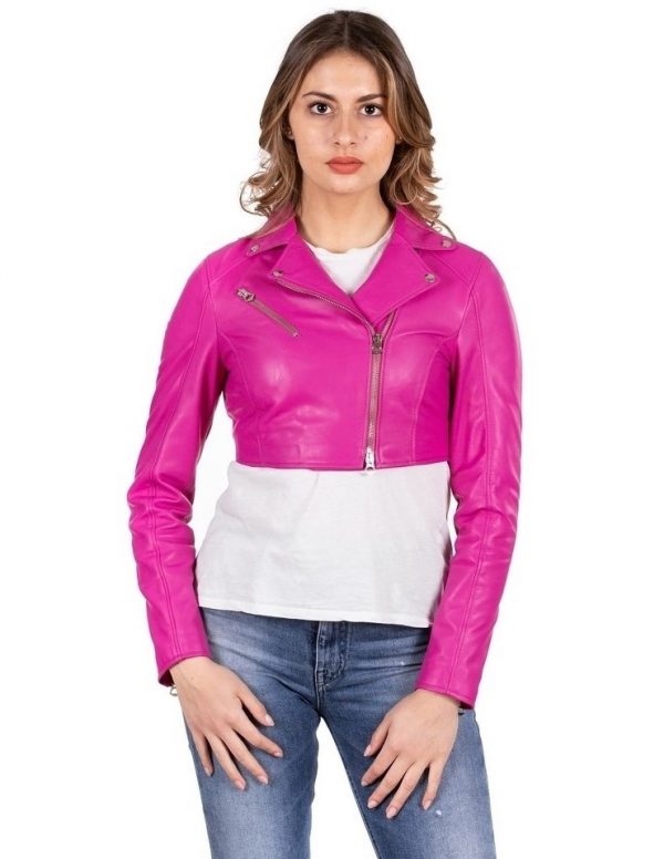 chiodo donna vera pelle fucsia