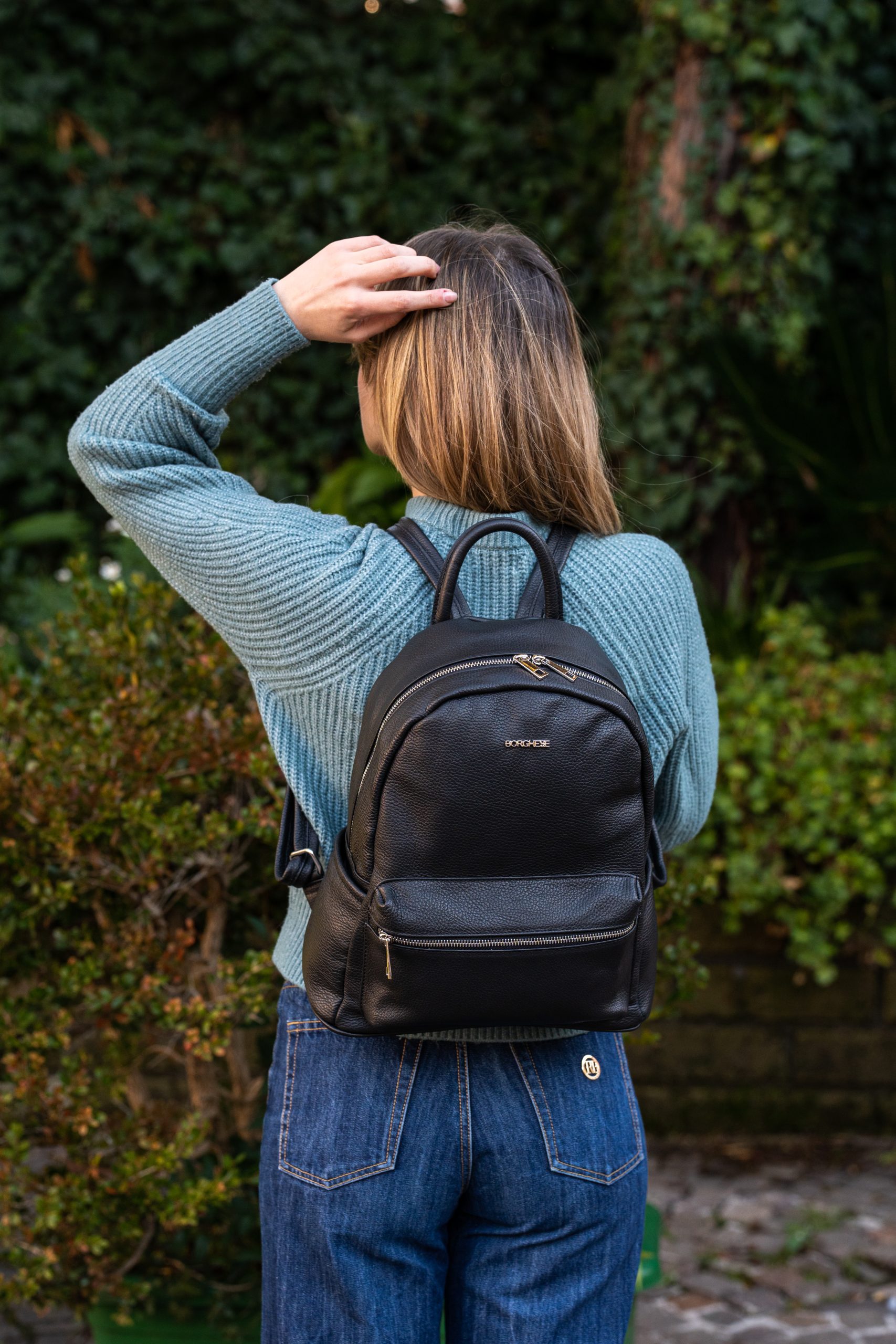 Zaino in vera pelle nero unisex - immagine 6
