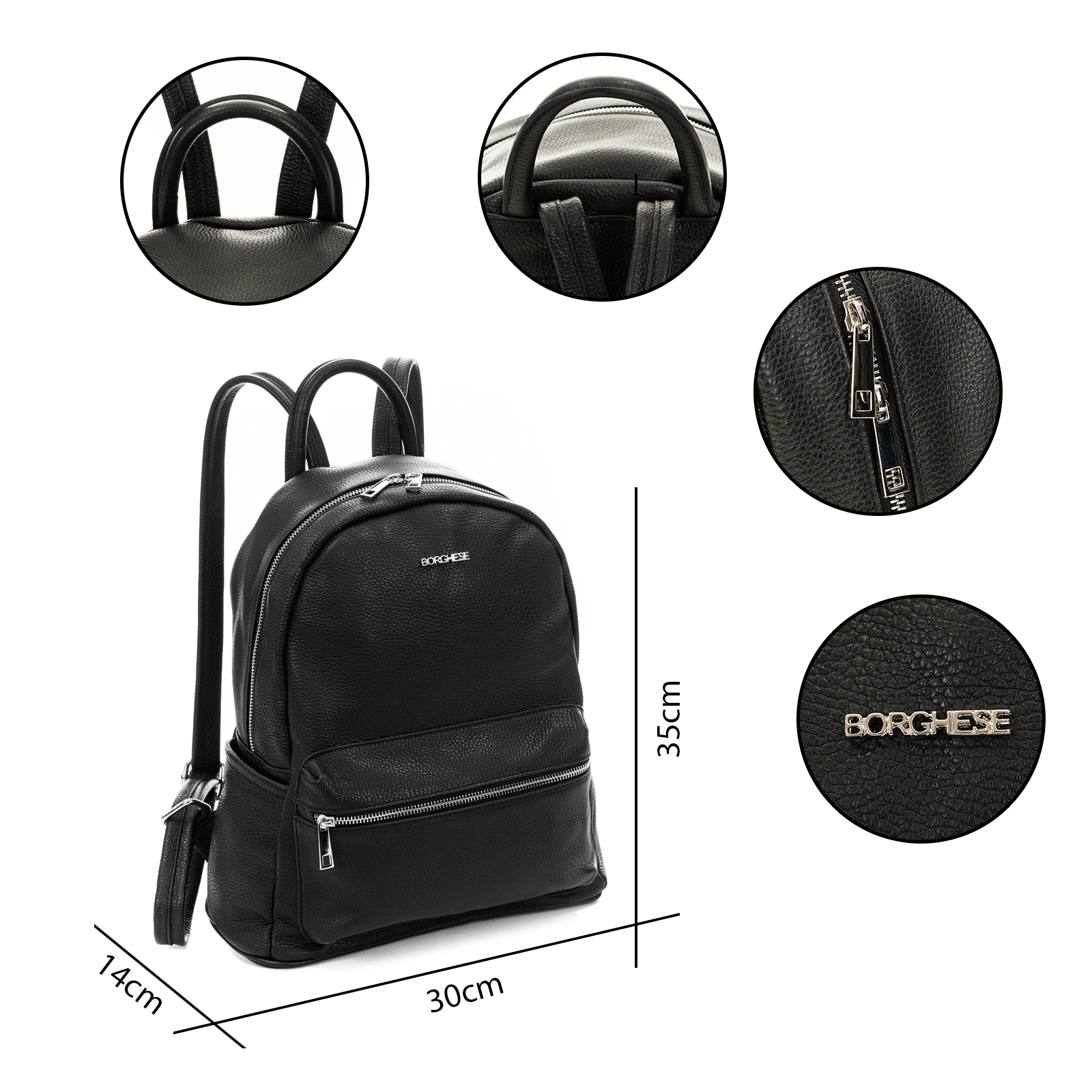 Zaino in vera pelle nero unisex - immagine 3