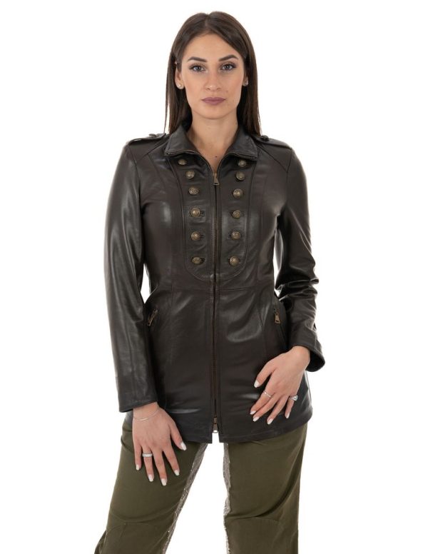 Giacca da donna in vera pelle moro