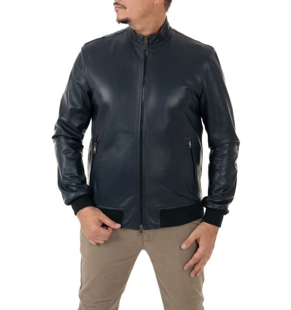 Giubbotto da uomo in vera pelle blu