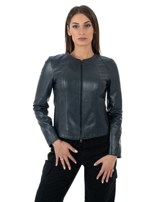 Giacca da donna in vera pelle blu