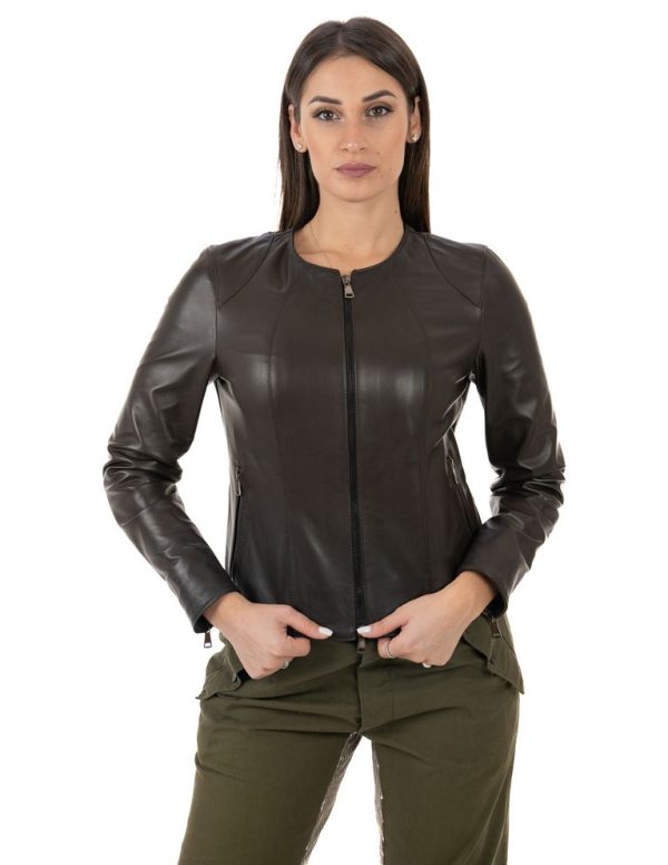 Giacca da donna in vera pelle moro