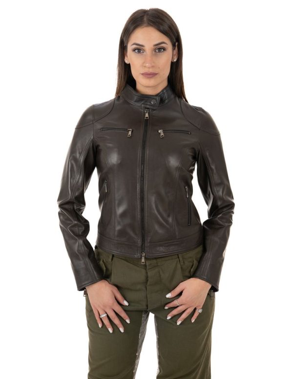 Biker da donna in vera pelle moro