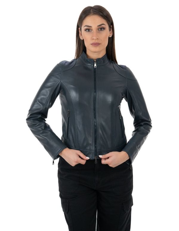 Giacca da donna in vera pelle blu