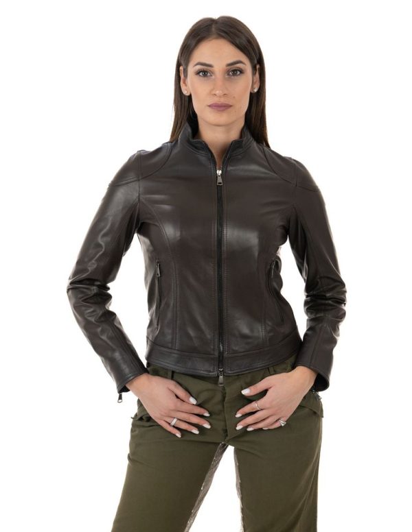 Giacca da donna in vera pelle moro