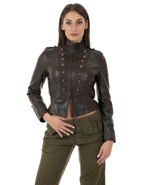 Giacca da donna in vera pelle moro