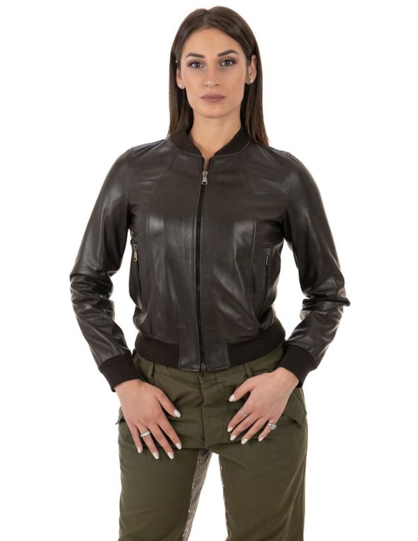 Bomber da donna in vera pelle moro