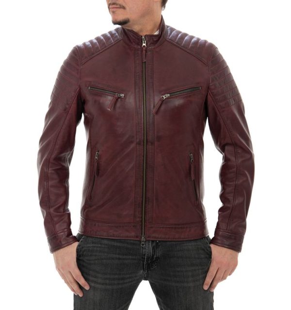 Biker da uomo in vera pelle bordeaux