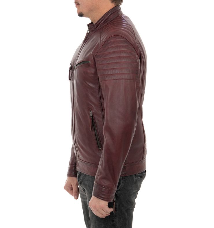 Biker da uomo in vera pelle bordeaux - immagine 2