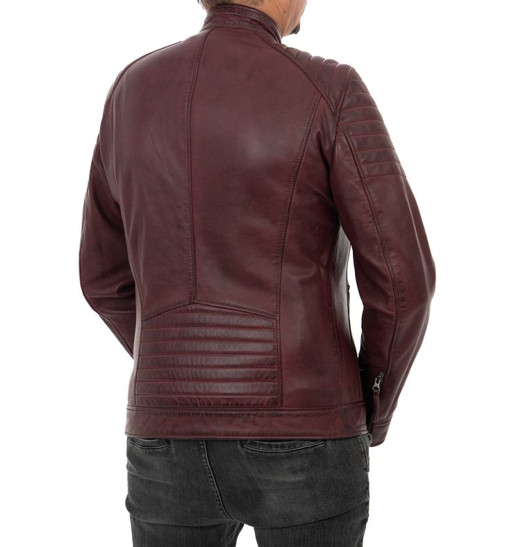 Biker da uomo in vera pelle bordeaux - immagine 4