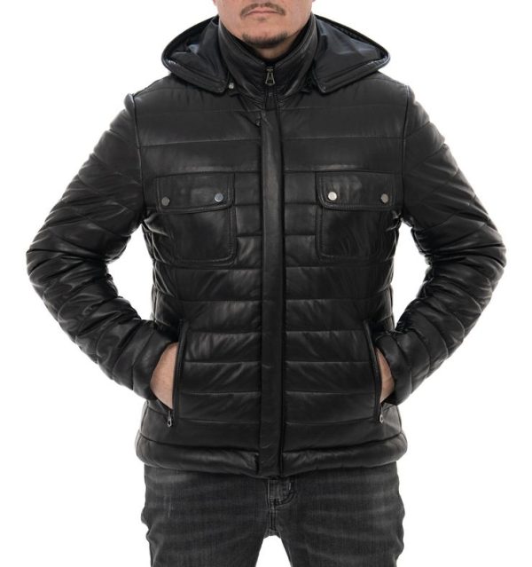 Piumino da uomo in vera pelle nero