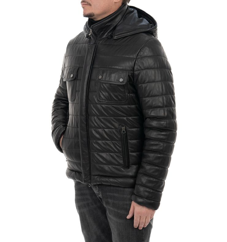 Piumino da uomo in vera pelle nero - immagine 2