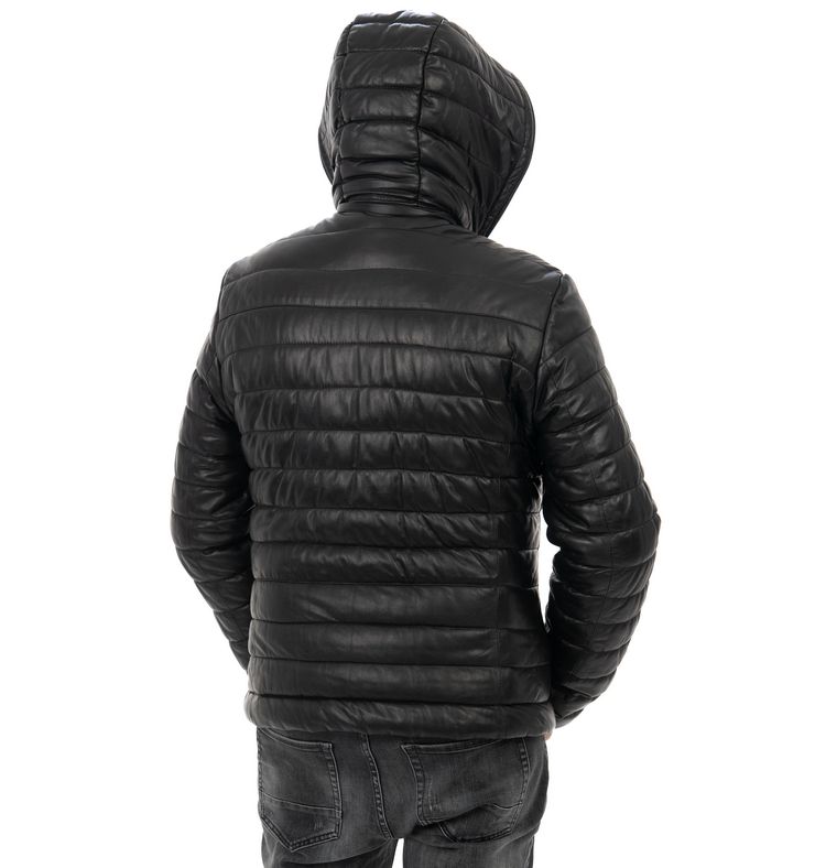Piumino da uomo in vera pelle nero - immagine 3