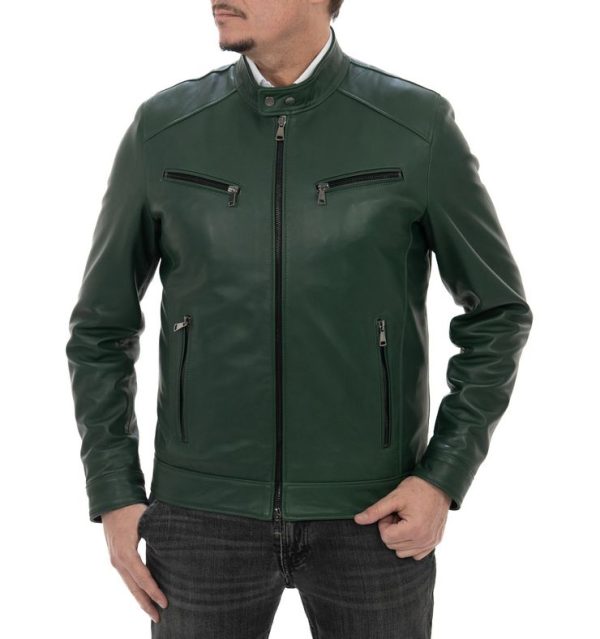 Biker da uomo in vera pelle verde