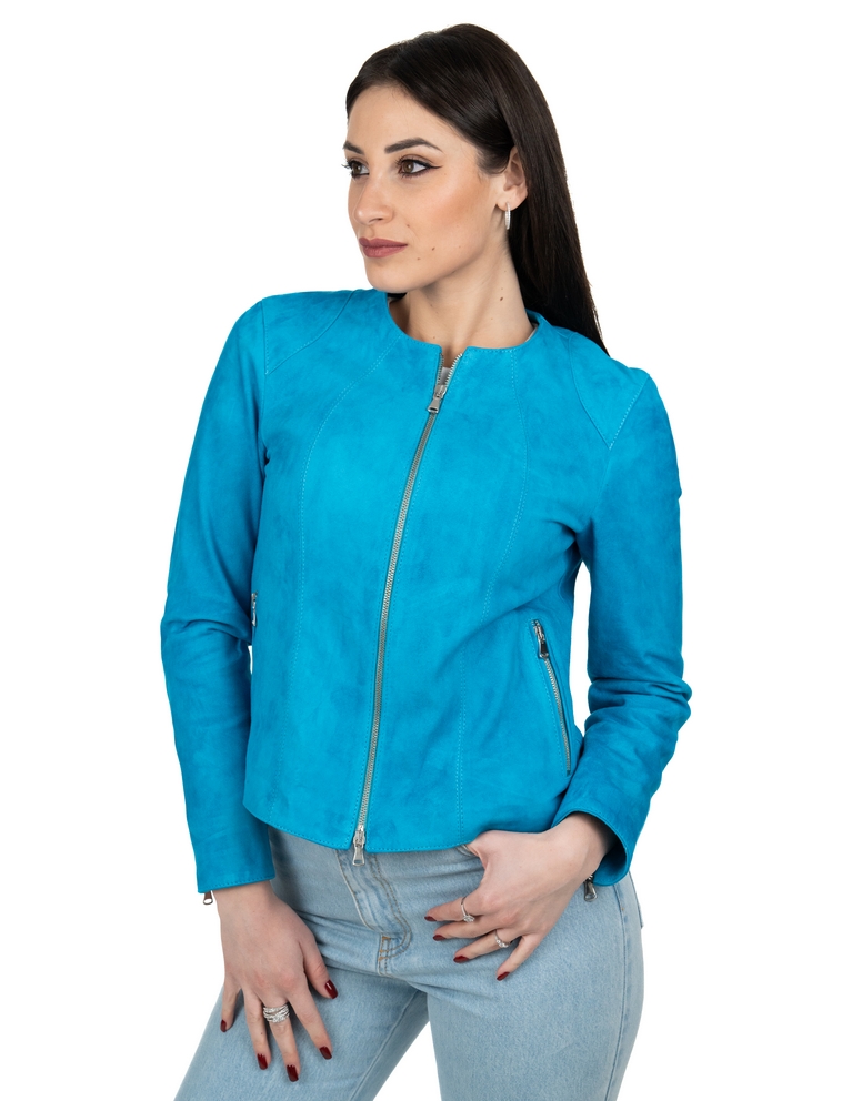 Giacca da donna in vera pelle scamosciata pacific blu - immagine 2