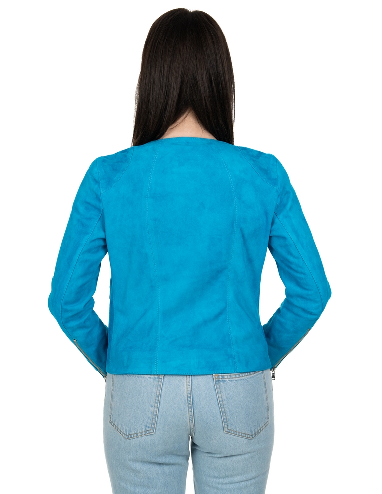 Giacca da donna in vera pelle scamosciata pacific blu - immagine 4