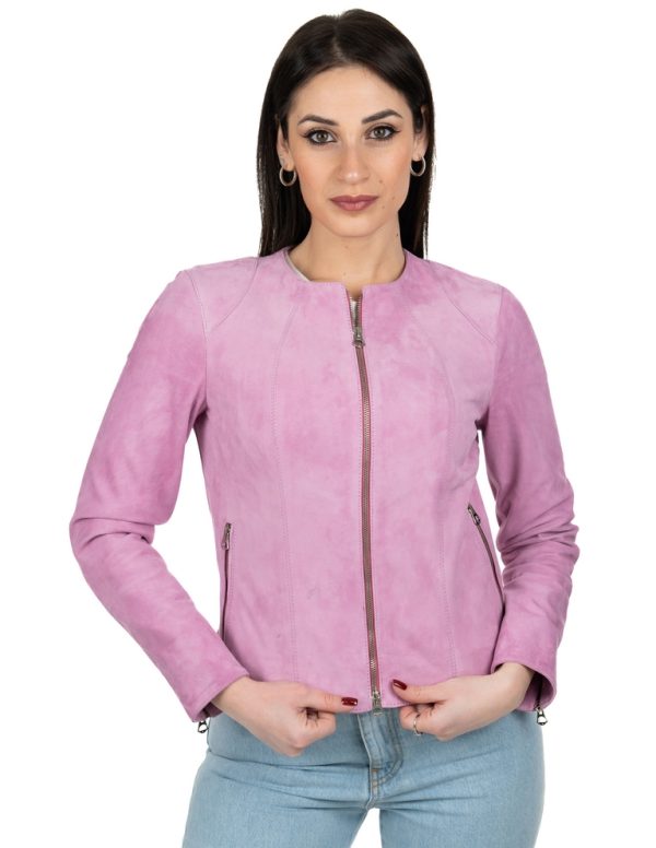 Giacca da donna in vera pelle scamosciata rosa