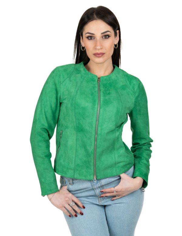 Giacca da donna in vera pelle scamosciata verde