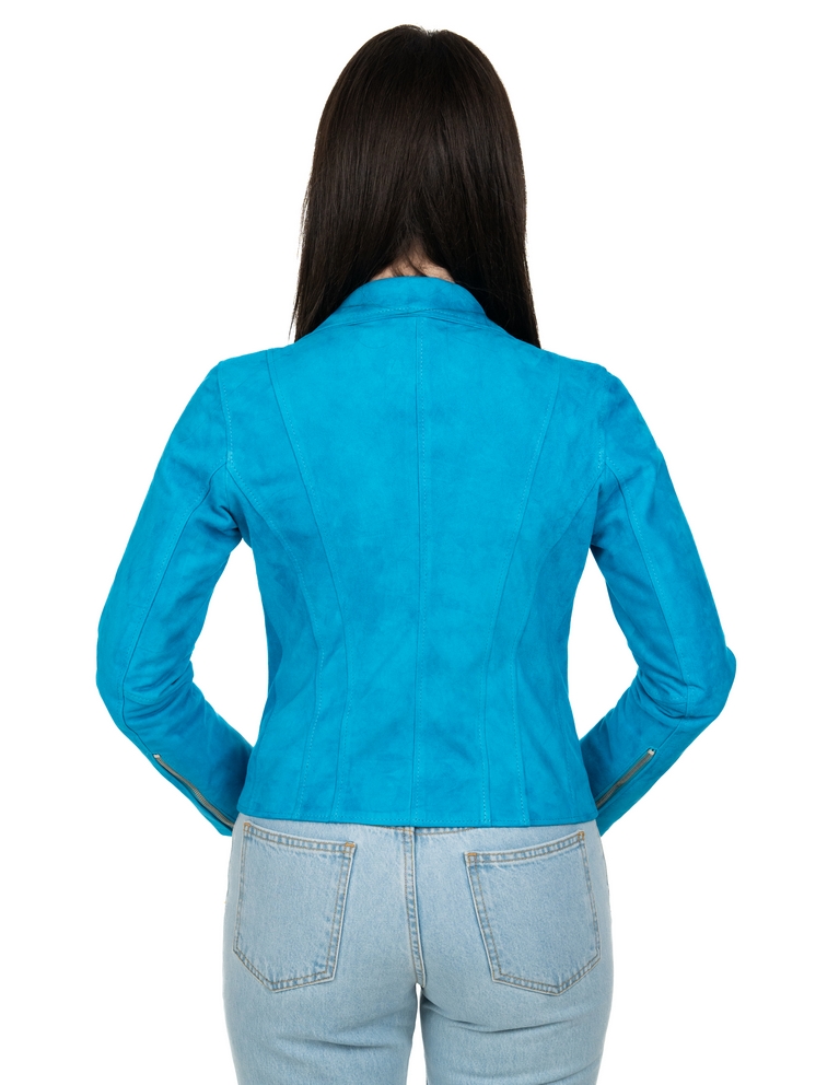 Chiodo da donna in vera pelle scamosciato pacific blu - immagine 4