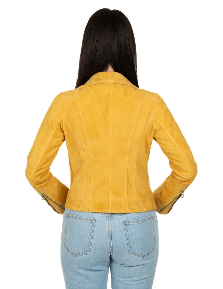 Chiodo da donna in vera pelle scamosciato giallo - immagine 4