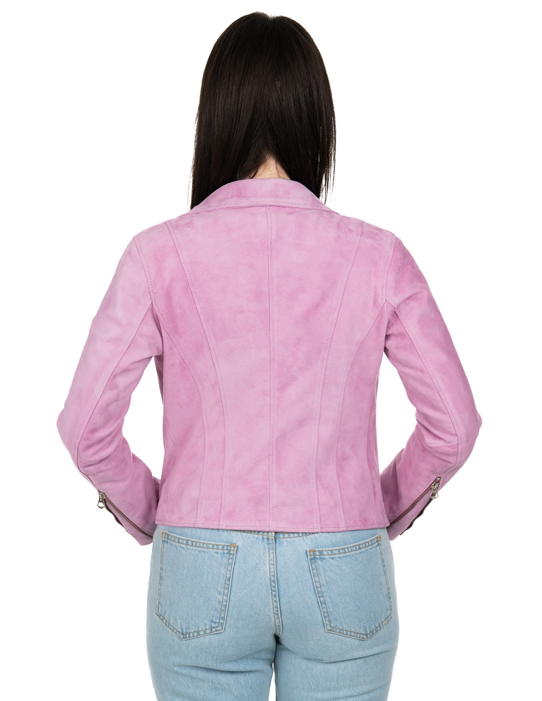 Chiodo da donna in vera pelle scamosciato rosa - immagine 4