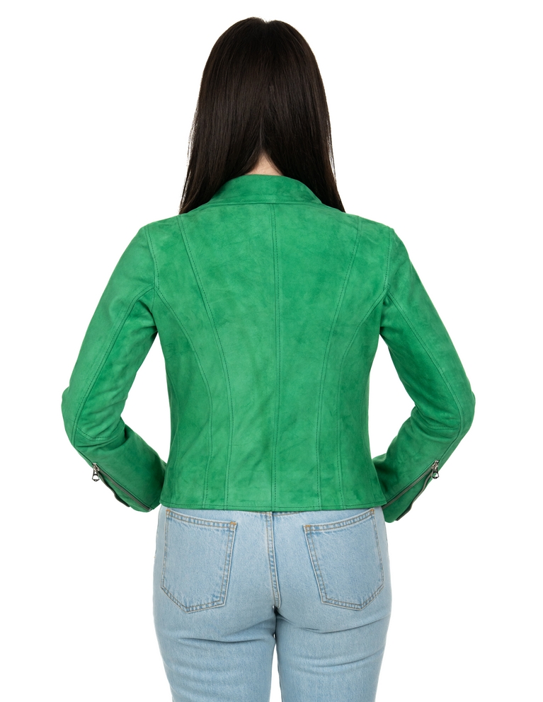 Chiodo da donna in vera pelle scamosciato verde - immagine 4