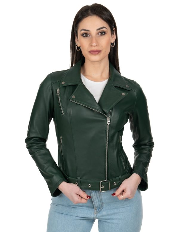 Chiodo da donna in vera pelle verde