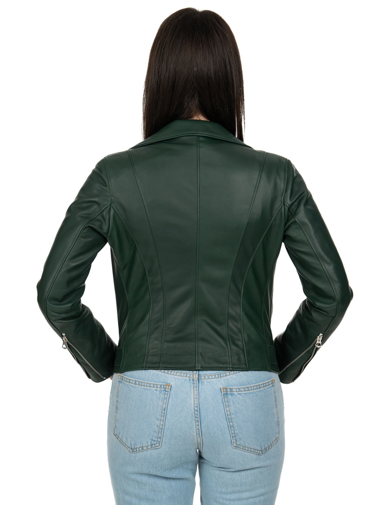 Chiodo da donna in vera pelle verde - immagine 3