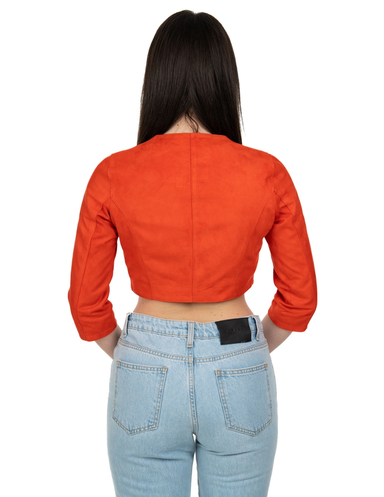 Bolerino da donna in vera pelle scamosciato arancio - immagine 4