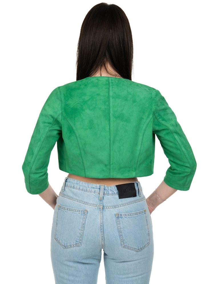 Bolerino da donna in vera pelle scamosciato verde - immagine 4